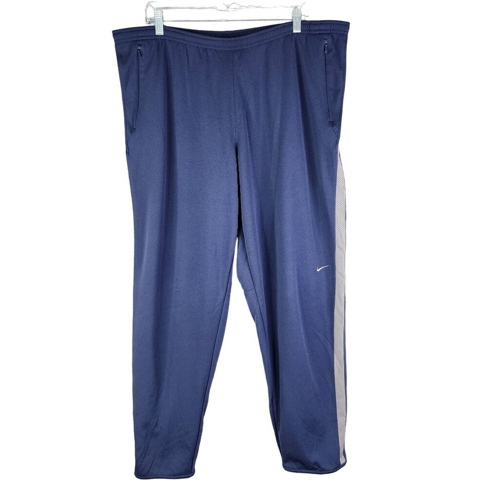 Mens Navy Blue & Gray Nike Dri-Fit Athletic Track Pants 100% Polyester Size XL